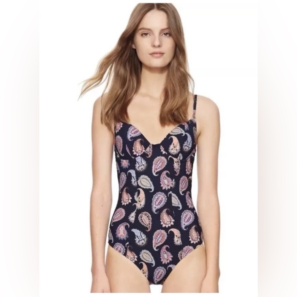 Tory Burch Sz S Dapper Paisley Navy One Piece Swimsuit
